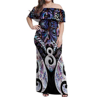 New Zealand Aotearoa Off Shoulder Maxi Dress Pikorua Single Twist Pink Paua Shell