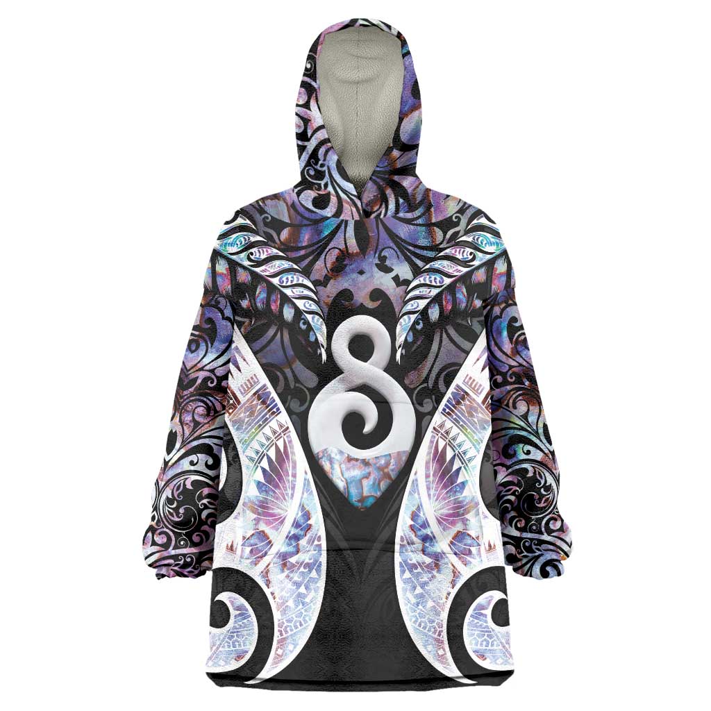 New Zealand Aotearoa Wearable Blanket Hoodie Pikorua Single Twist Pink Paua Shell DT05 One Size Pink - Polynesian Pride