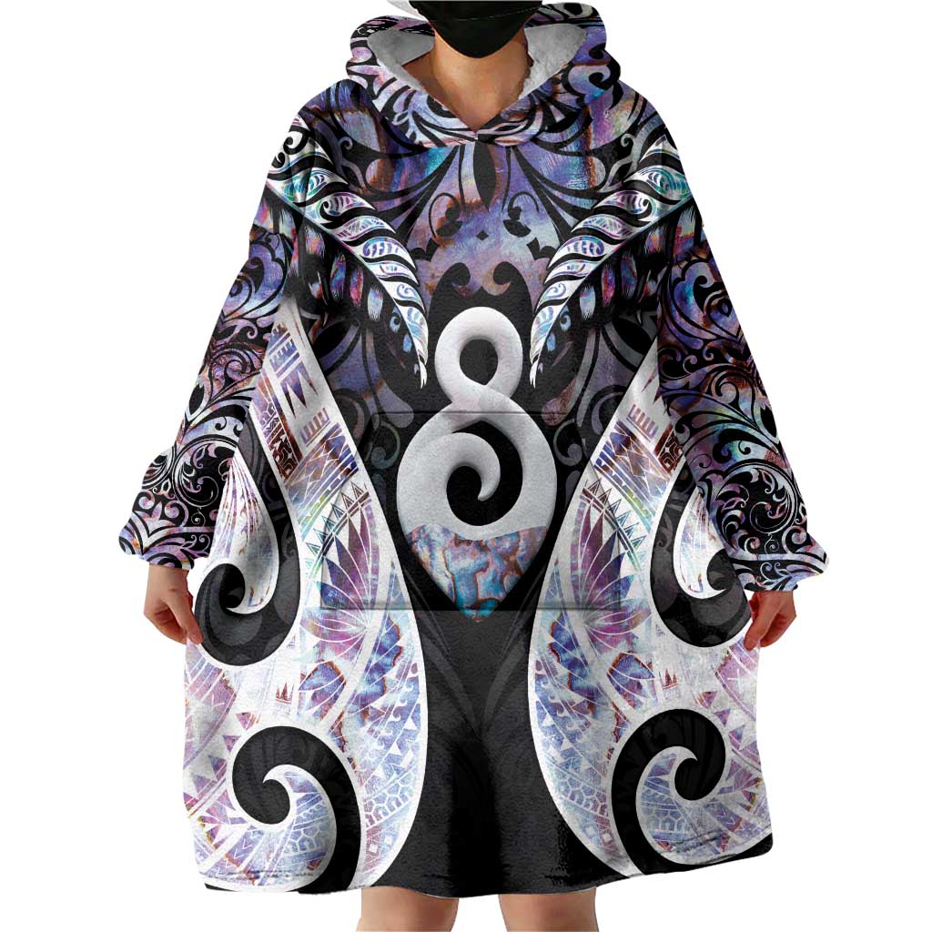 New Zealand Aotearoa Wearable Blanket Hoodie Pikorua Single Twist Pink Paua Shell