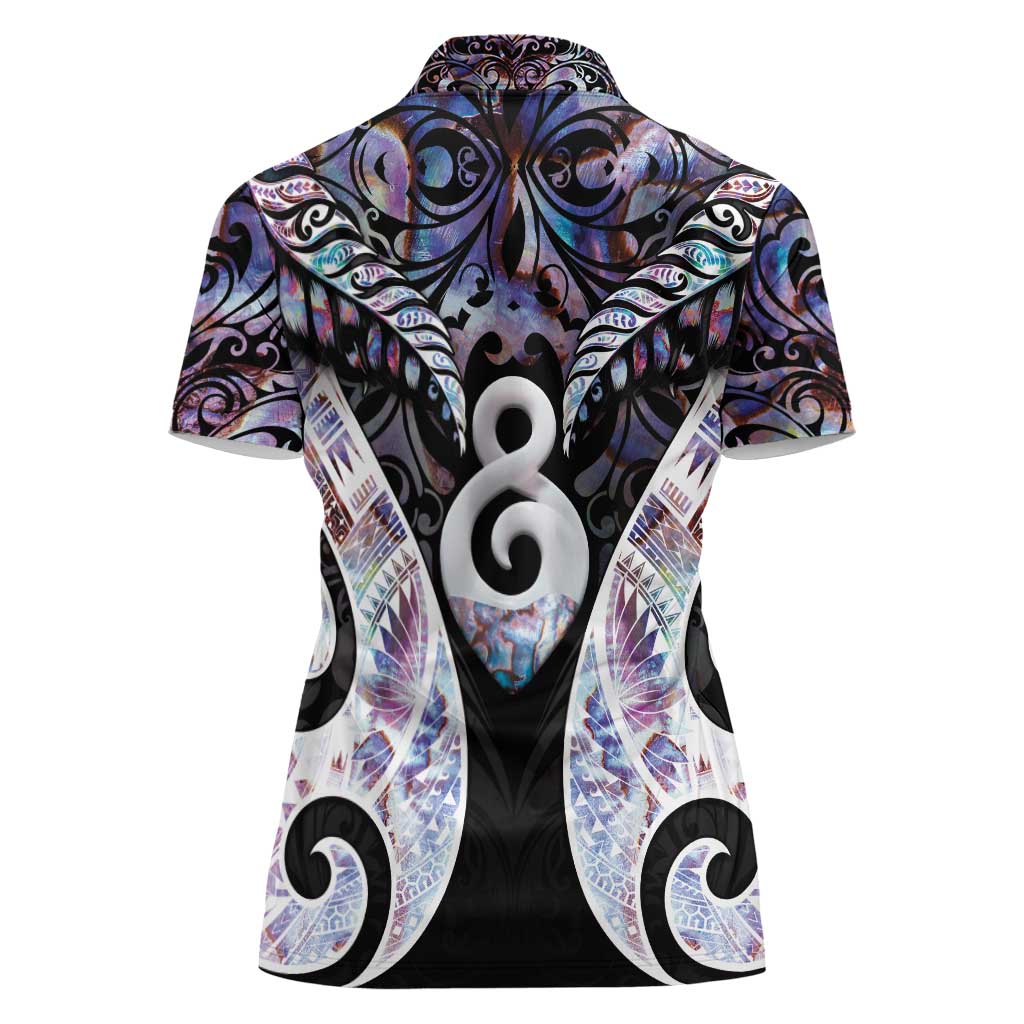 New Zealand Aotearoa Women Polo Shirt Pikorua Single Twist Pink Paua Shell