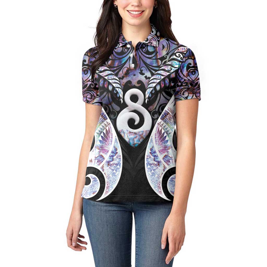 New Zealand Aotearoa Women Polo Shirt Pikorua Single Twist Pink Paua Shell