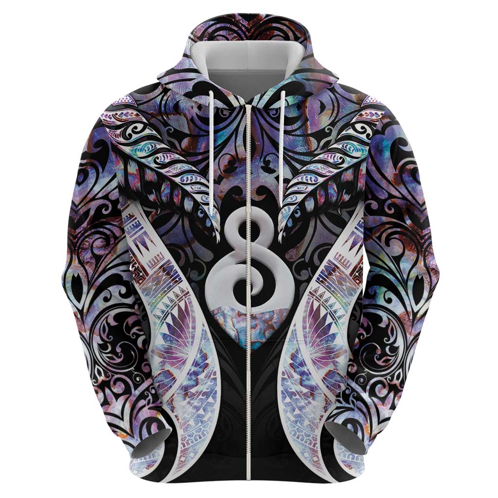 New Zealand Aotearoa Zip Hoodie Pikorua Single Twist Pink Paua Shell