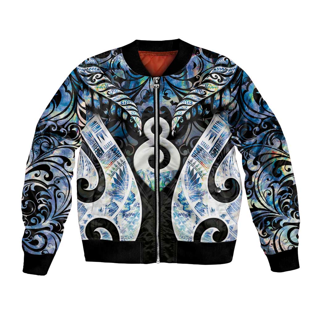 New Zealand Aotearoa Bomber Jacket Pikorua Single Twist Green Paua Shell DT05 Unisex Green - Polynesian Pride