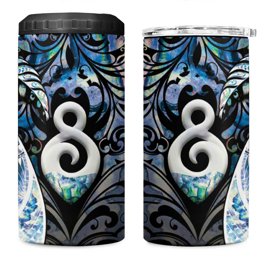 New Zealand Aotearoa 4 in 1 Can Cooler Tumbler Pikorua Single Twist Green Paua Shell