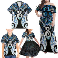 New Zealand Aotearoa Family Matching Off Shoulder Maxi Dress and Hawaiian Shirt Pikorua Single Twist Green Paua Shell