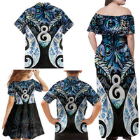 New Zealand Aotearoa Family Matching Off Shoulder Maxi Dress and Hawaiian Shirt Pikorua Single Twist Green Paua Shell