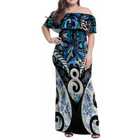 New Zealand Aotearoa Family Matching Off Shoulder Maxi Dress and Hawaiian Shirt Pikorua Single Twist Green Paua Shell