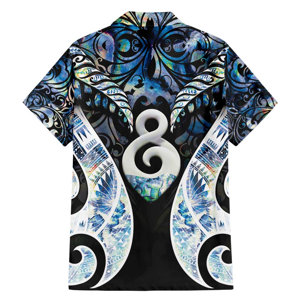 New Zealand Aotearoa Family Matching Off Shoulder Short Dress and Hawaiian Shirt Pikorua Single Twist Green Paua Shell DT05 - Polynesian Pride