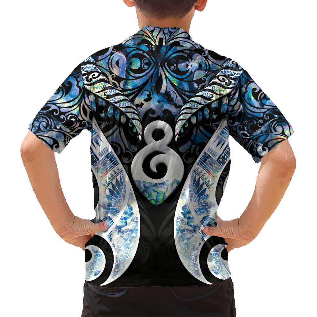 New Zealand Aotearoa Family Matching Summer Maxi Dress and Hawaiian Shirt Pikorua Single Twist Green Paua Shell DT05 - Polynesian Pride