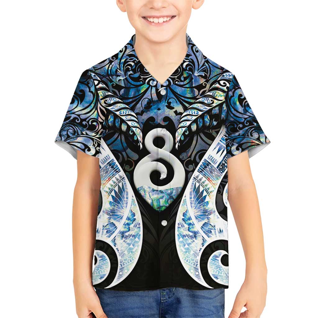 New Zealand Aotearoa Family Matching Summer Maxi Dress and Hawaiian Shirt Pikorua Single Twist Green Paua Shell DT05 Son's Shirt Green - Polynesian Pride