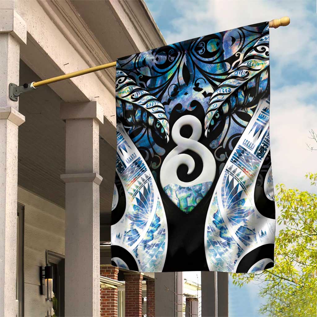 New Zealand Aotearoa Garden Flag Pikorua Single Twist Green Paua Shell