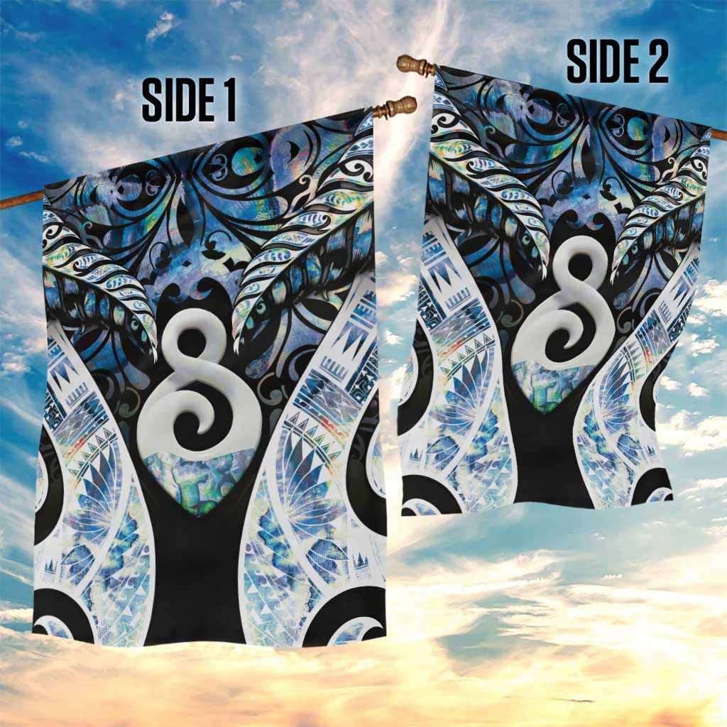 New Zealand Aotearoa Garden Flag Pikorua Single Twist Green Paua Shell