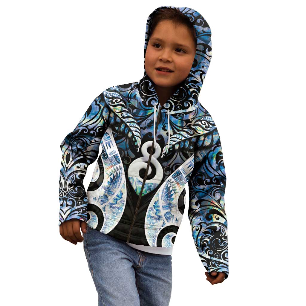 New Zealand Aotearoa Kid Hoodie Pikorua Single Twist Green Paua Shell