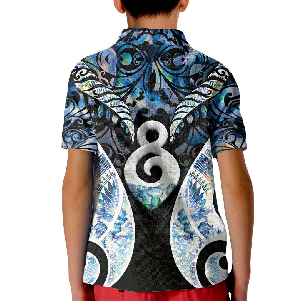 New Zealand Aotearoa Kid Polo Shirt Pikorua Single Twist Green Paua Shell