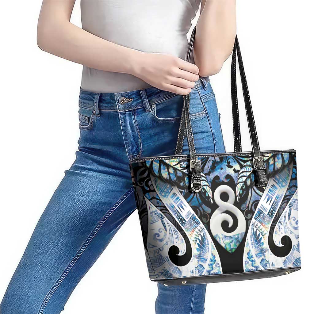 New Zealand Aotearoa Leather Tote Bag Pikorua Single Twist Green Paua Shell