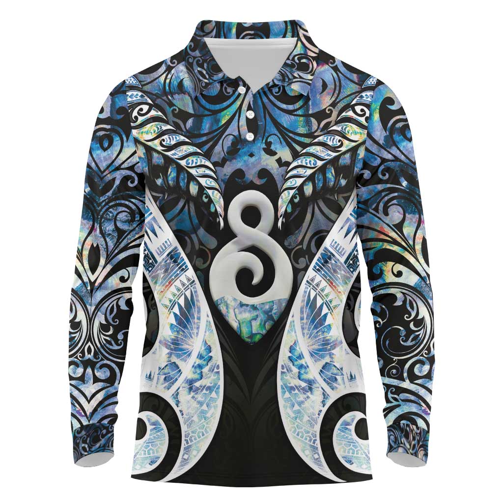 New Zealand Aotearoa Long Sleeve Polo Shirt Pikorua Single Twist Green Paua Shell