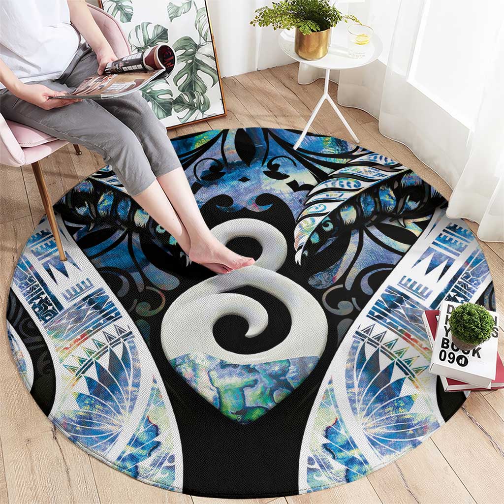 New Zealand Aotearoa Round Carpet Pikorua Single Twist Green Paua Shell
