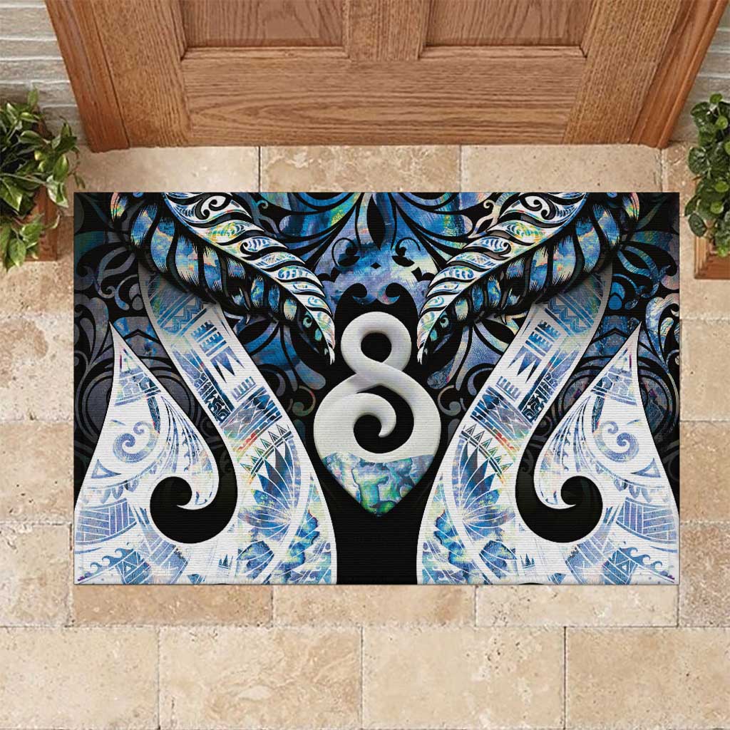 New Zealand Aotearoa Rubber Doormat Pikorua Single Twist Green Paua Shell