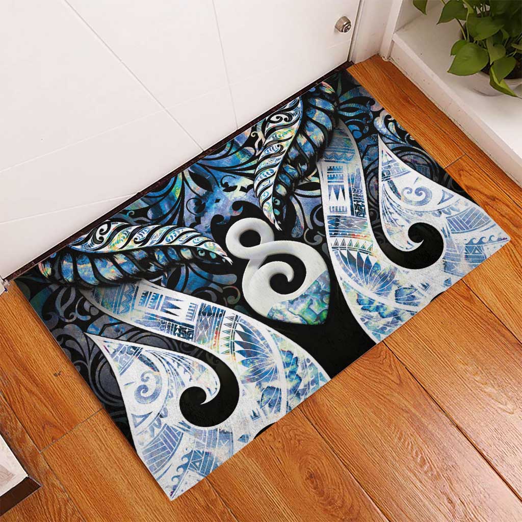 New Zealand Aotearoa Rubber Doormat Pikorua Single Twist Green Paua Shell