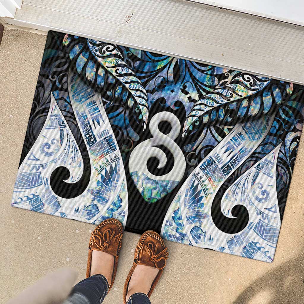 New Zealand Aotearoa Rubber Doormat Pikorua Single Twist Green Paua Shell