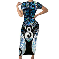 New Zealand Aotearoa Short Sleeve Bodycon Dress Pikorua Single Twist Green Paua Shell