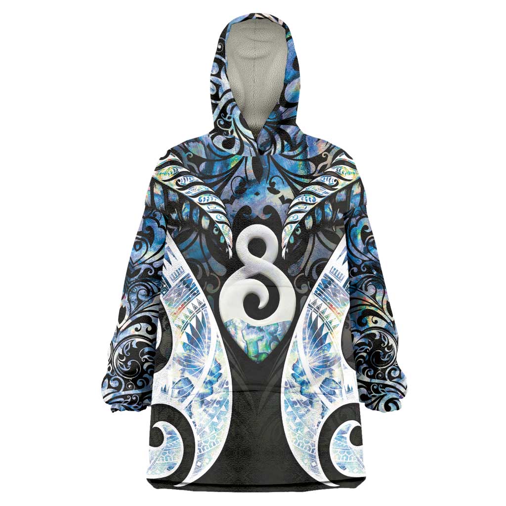 New Zealand Aotearoa Wearable Blanket Hoodie Pikorua Single Twist Green Paua Shell