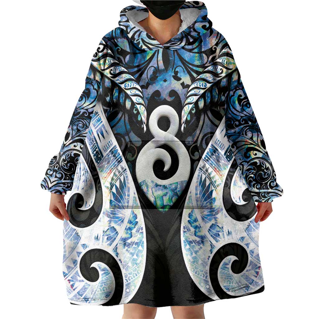 New Zealand Aotearoa Wearable Blanket Hoodie Pikorua Single Twist Green Paua Shell
