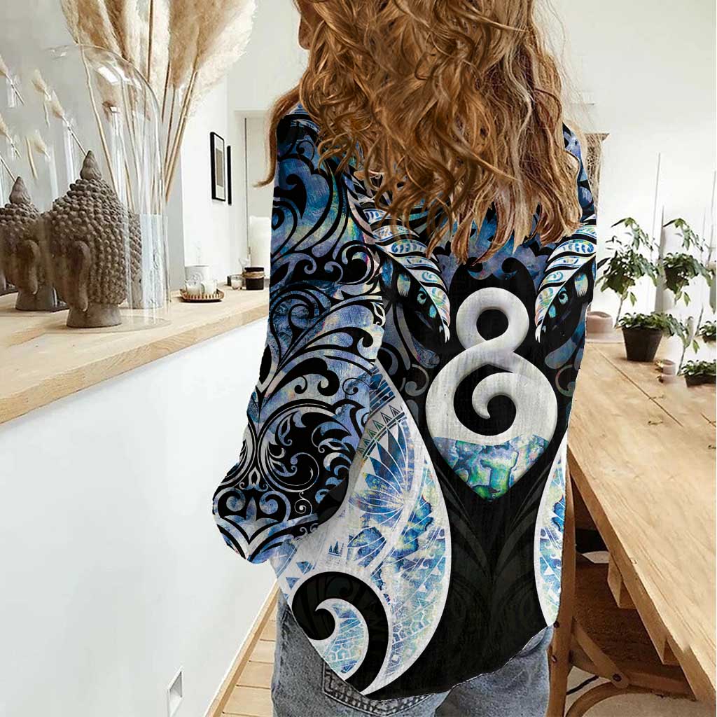 New Zealand Aotearoa Women Casual Shirt Pikorua Single Twist Green Paua Shell