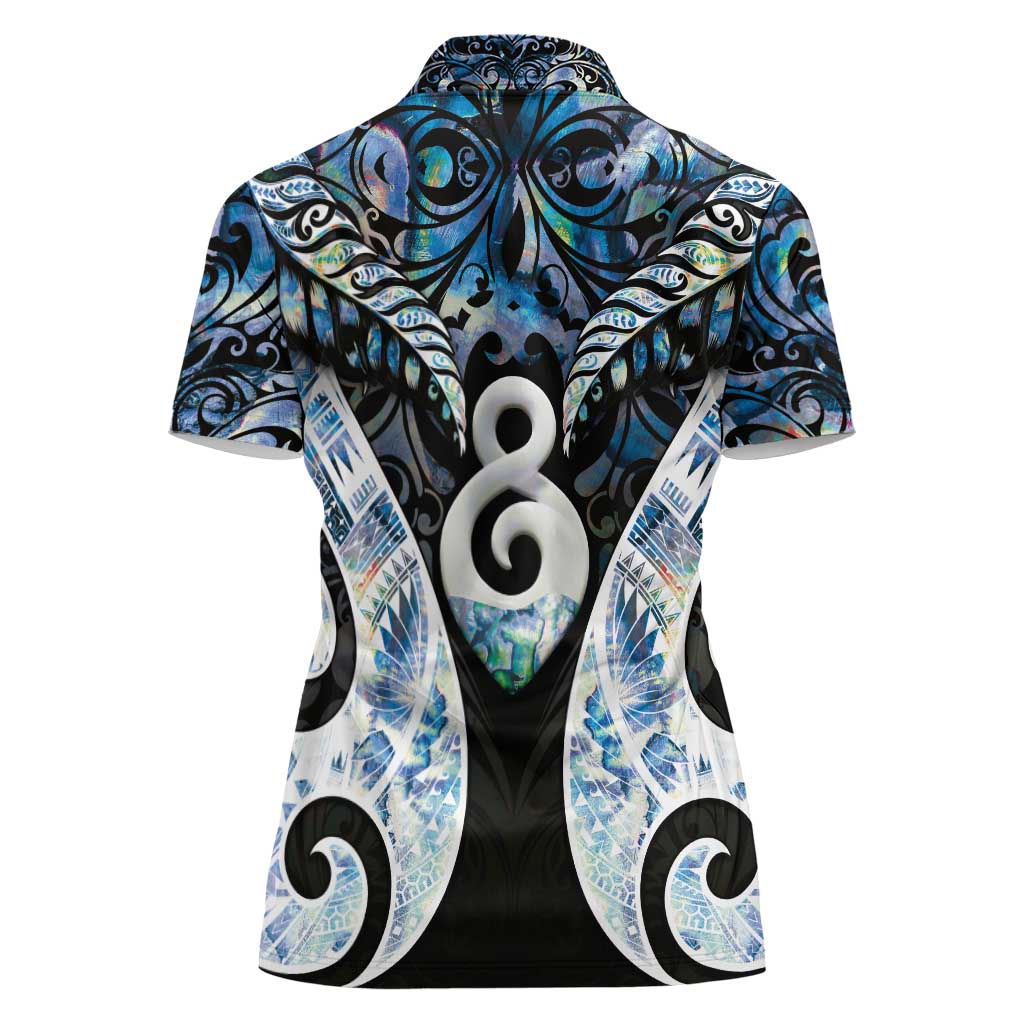 New Zealand Aotearoa Women Polo Shirt Pikorua Single Twist Green Paua Shell