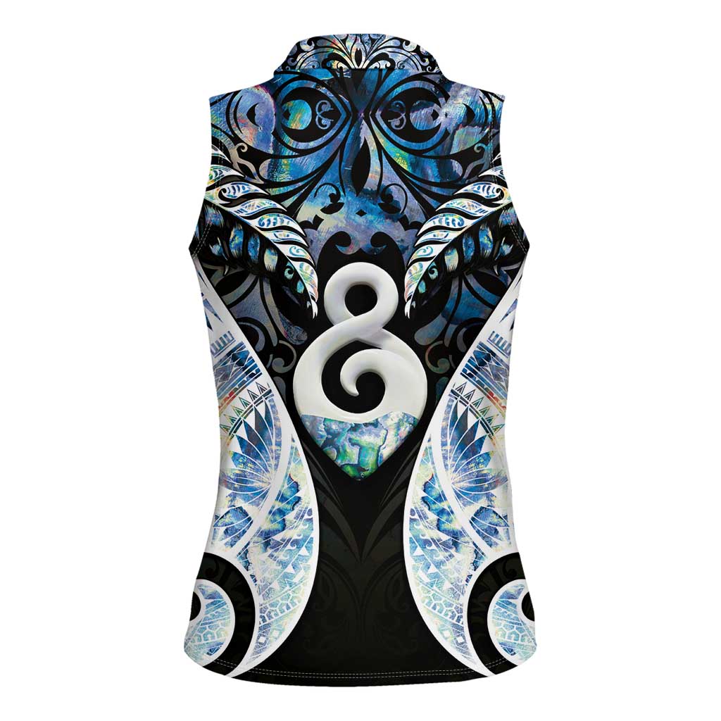 New Zealand Aotearoa Women Sleeveless Polo Shirt Pikorua Single Twist Green Paua Shell