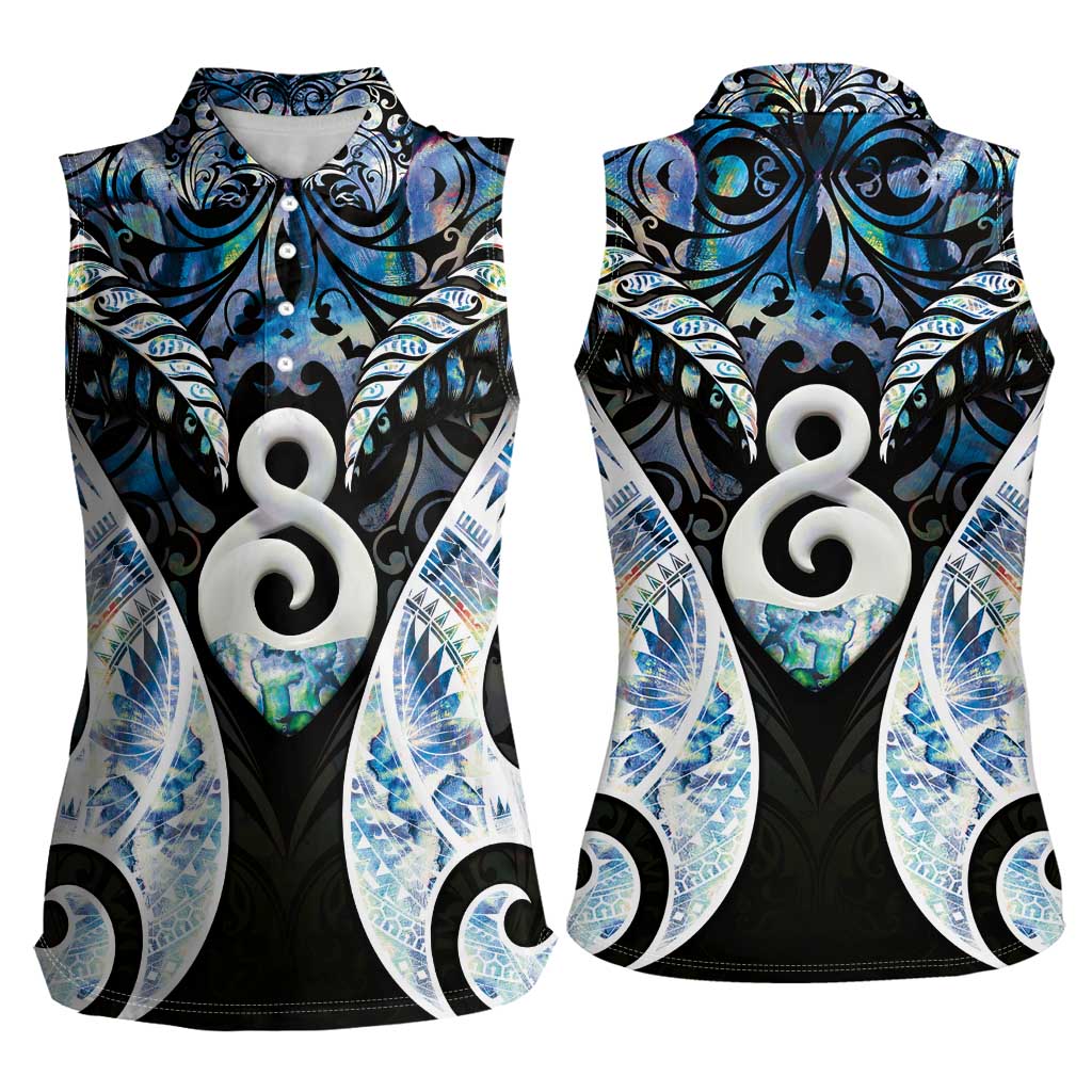New Zealand Aotearoa Women Sleeveless Polo Shirt Pikorua Single Twist Green Paua Shell