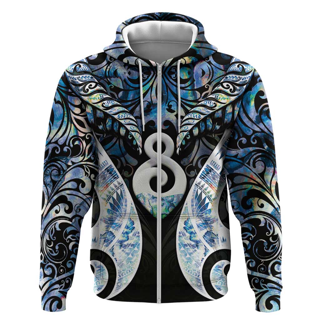 New Zealand Aotearoa Zip Hoodie Pikorua Single Twist Green Paua Shell DT05 Zip Hoodie Green - Polynesian Pride