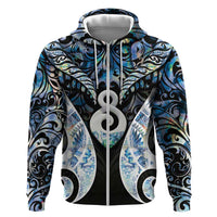 New Zealand Aotearoa Zip Hoodie Pikorua Single Twist Green Paua Shell