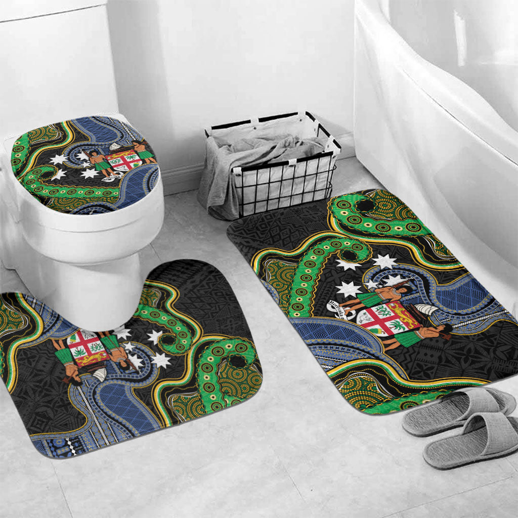South Sea Islanders And Fiji Bathroom Set Fijian Coat Of Arms And Southern Cross DT05 Mat Set Only (3 pcs) One Size Black - Polynesian Pride