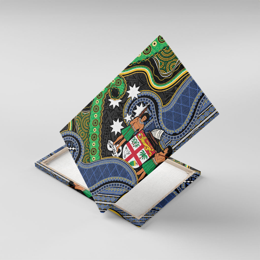 South Sea Islanders And Fiji Canvas Wall Art Fijian Coat Of Arms And Southern Cross DT05 With Frame Black - Polynesian Pride
