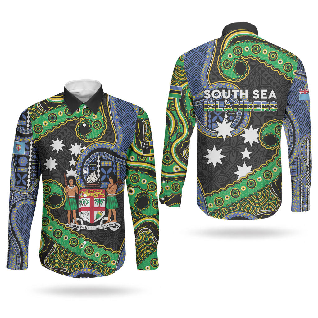 South Sea Islanders And Fiji Couples Matching Summer Maxi Dress and Long Sleeve Button Shirt Fijian Coat Of Arms And Southern Cross DT05 - Polynesian Pride