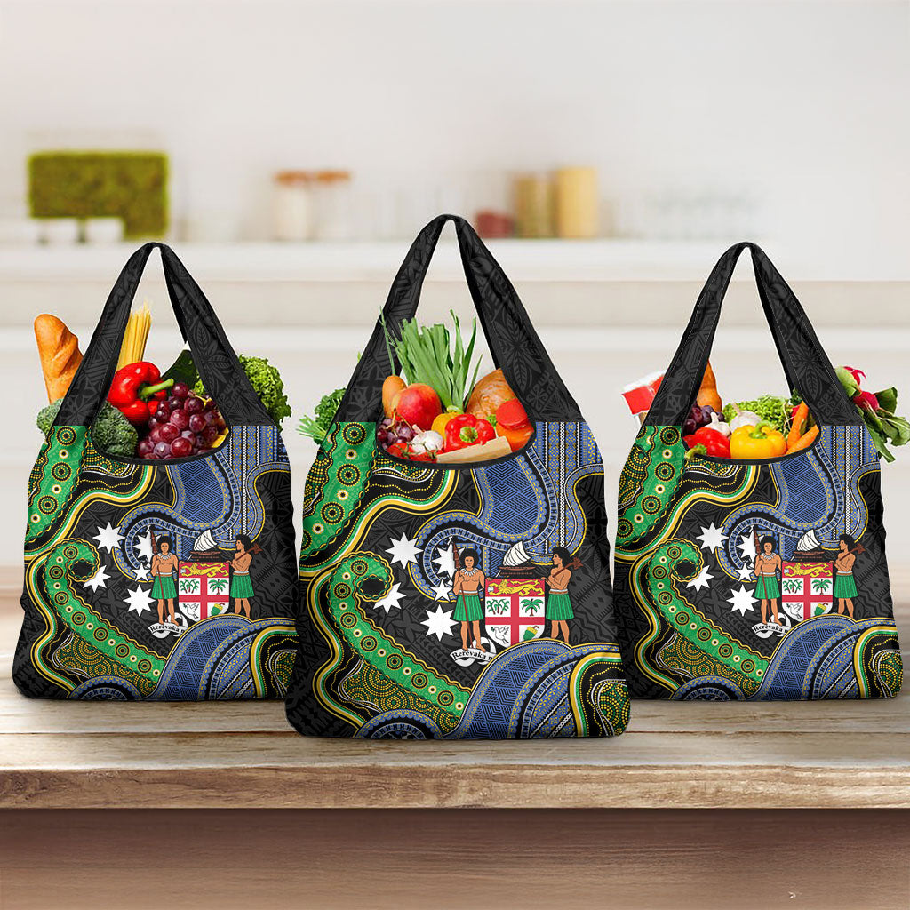 South Sea Islanders And Fiji Grocery Bag Fijian Coat Of Arms And Southern Cross DT05 3-pack One Size Black - Polynesian Pride