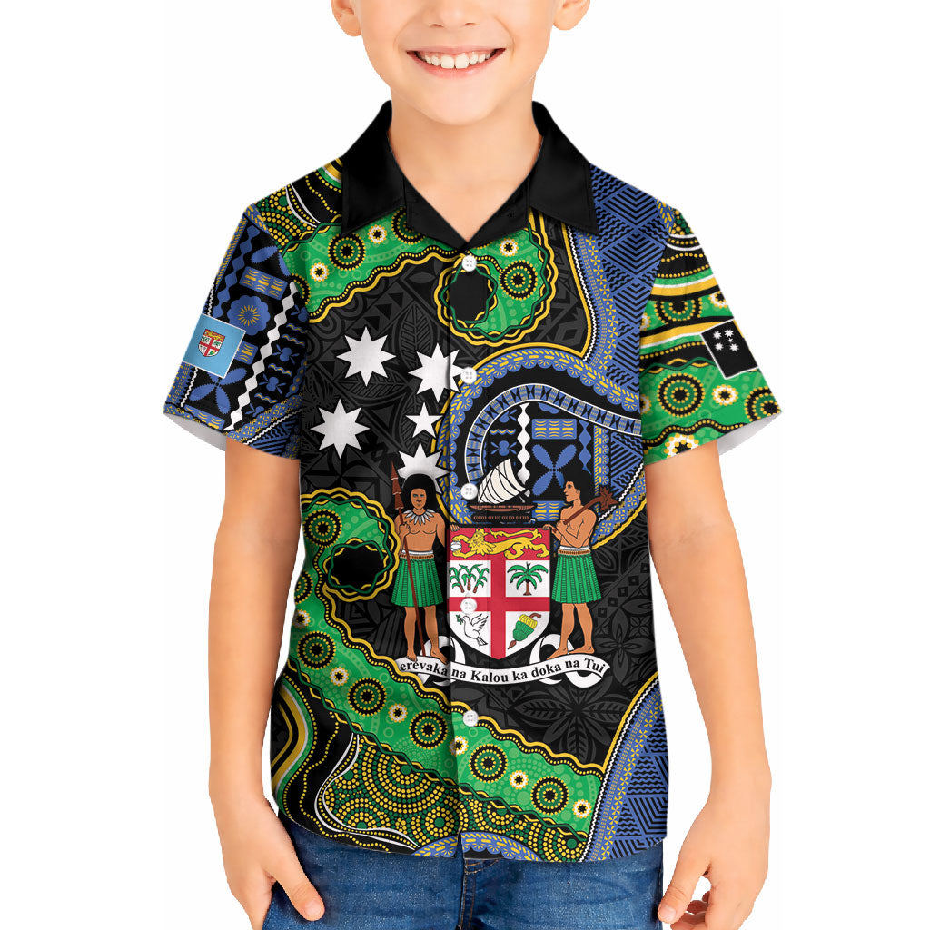 South Sea Islanders And Fiji Kid Hawaiian Shirt Fijian Coat Of Arms And Southern Cross DT05 Kid Black - Polynesian Pride