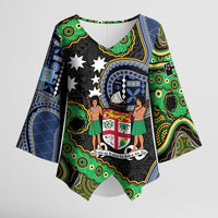 South Sea Islanders And Fiji Kimono Sleeve Blouse Fijian Coat Of Arms And Southern Cross DT05 Female Black - Polynesian Pride