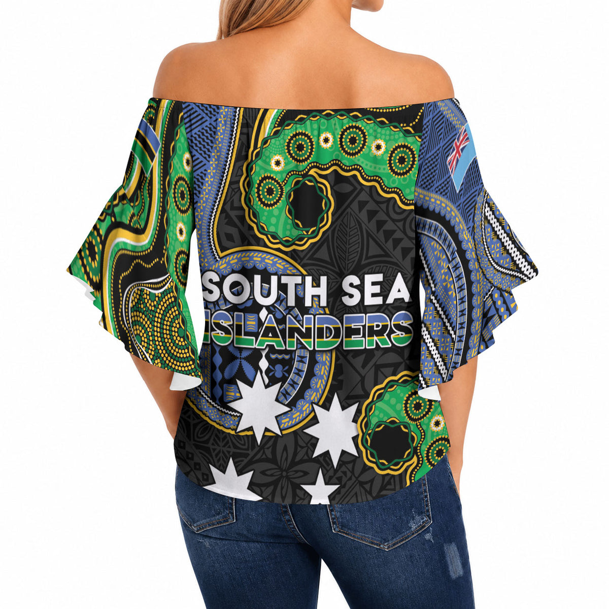 South Sea Islanders And Fiji Off Shoulder Wrap Waist Top Fijian Coat Of Arms And Southern Cross DT05 - Polynesian Pride