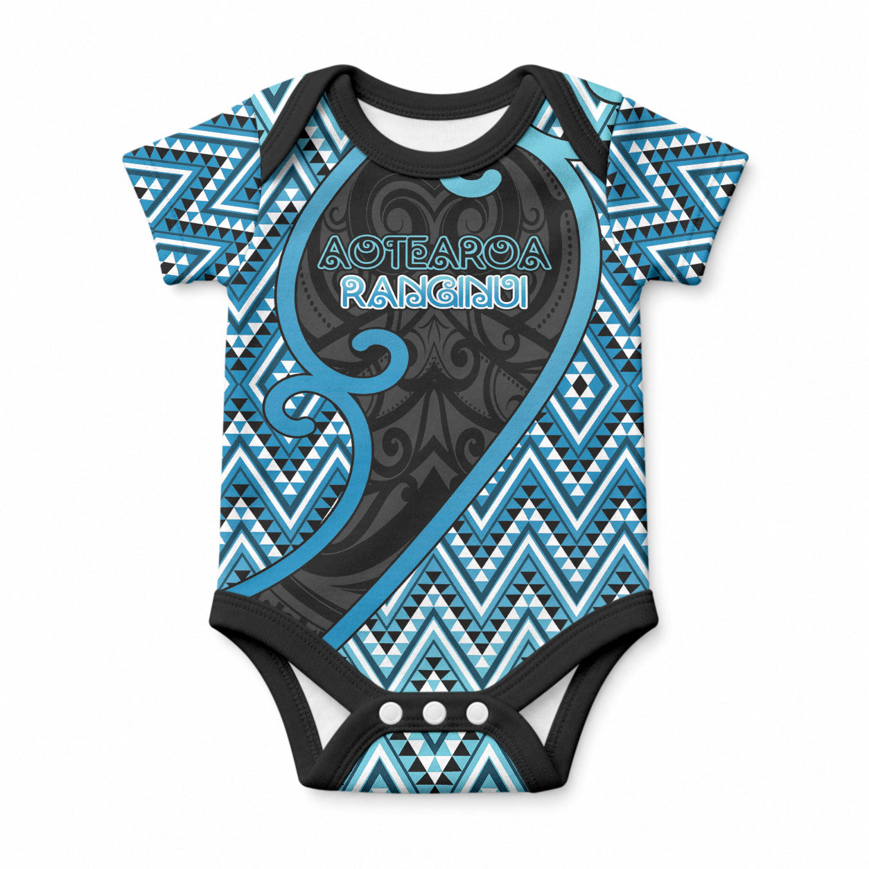 Custom Aotearoa Atua Ranginui Baby Onesie Maori Sky Father Koru Patterns DT05 Blue - Polynesian Pride