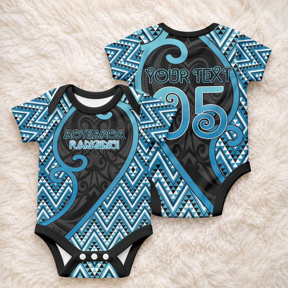 Custom Aotearoa Atua Ranginui Baby Onesie Maori Sky Father Koru Patterns