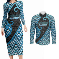 Custom Aotearoa Atua Ranginui Couples Matching Long Sleeve Bodycon Dress and Long Sleeve Button Shirt Maori Sky Father Koru Patterns