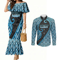 Custom Aotearoa Atua Ranginui Couples Matching Mermaid Dress and Long Sleeve Button Shirt Maori Sky Father Koru Patterns