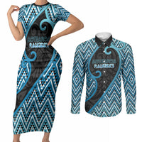Custom Aotearoa Atua Ranginui Couples Matching Short Sleeve Bodycon Dress and Long Sleeve Button Shirt Maori Sky Father Koru Patterns
