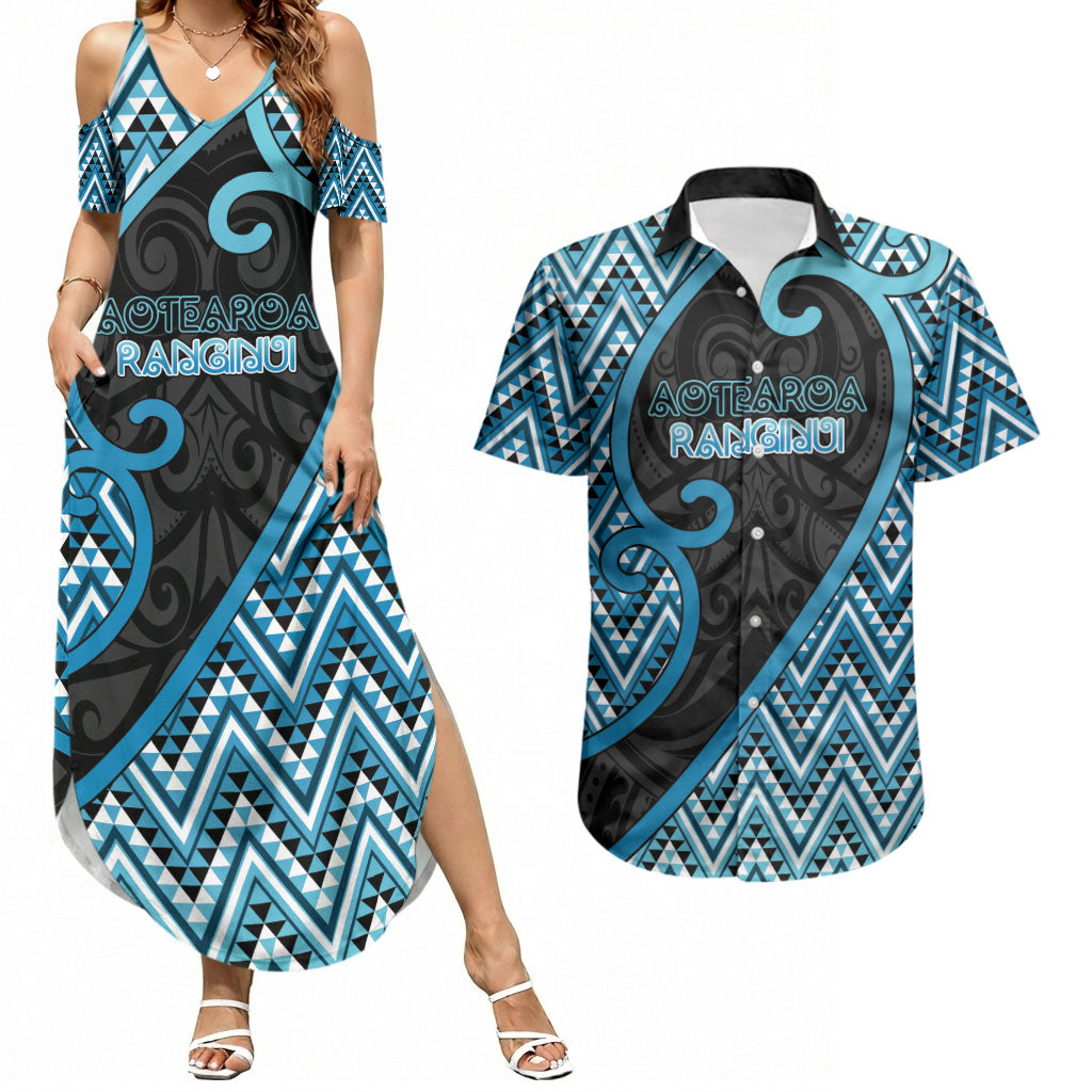 Custom Aotearoa Atua Ranginui Couples Matching Summer Maxi Dress and Hawaiian Shirt Maori Sky Father Koru Patterns
