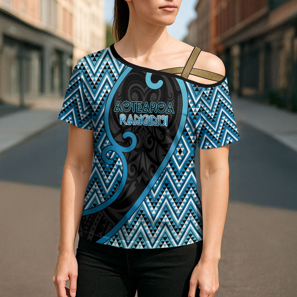 Custom Aotearoa Atua Ranginui Cross Shoulder Shirt Maori Sky Father Koru Patterns