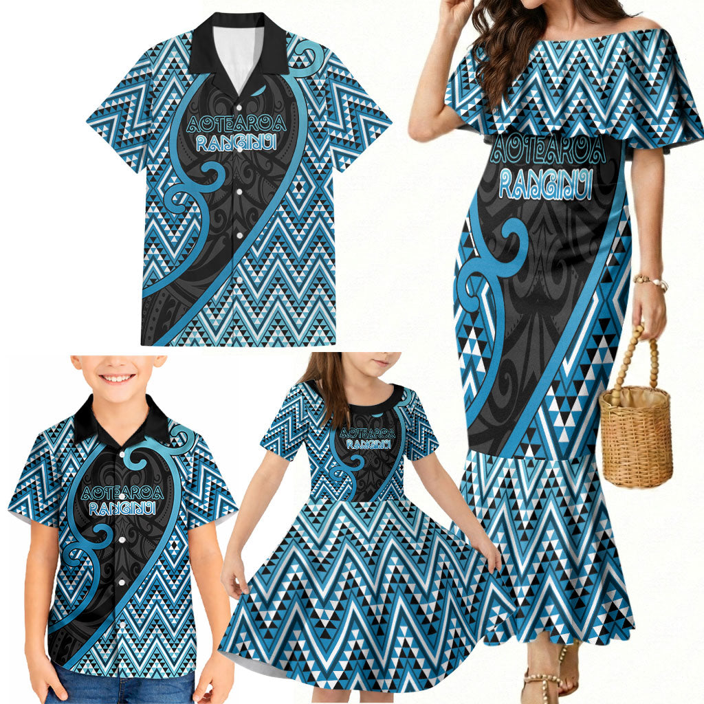 Custom Aotearoa Atua Ranginui Family Matching Mermaid Dress and Hawaiian Shirt Maori Sky Father Koru Patterns