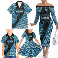 Custom Aotearoa Atua Ranginui Family Matching Off The Shoulder Long Sleeve Dress and Hawaiian Shirt Maori Sky Father Koru Patterns