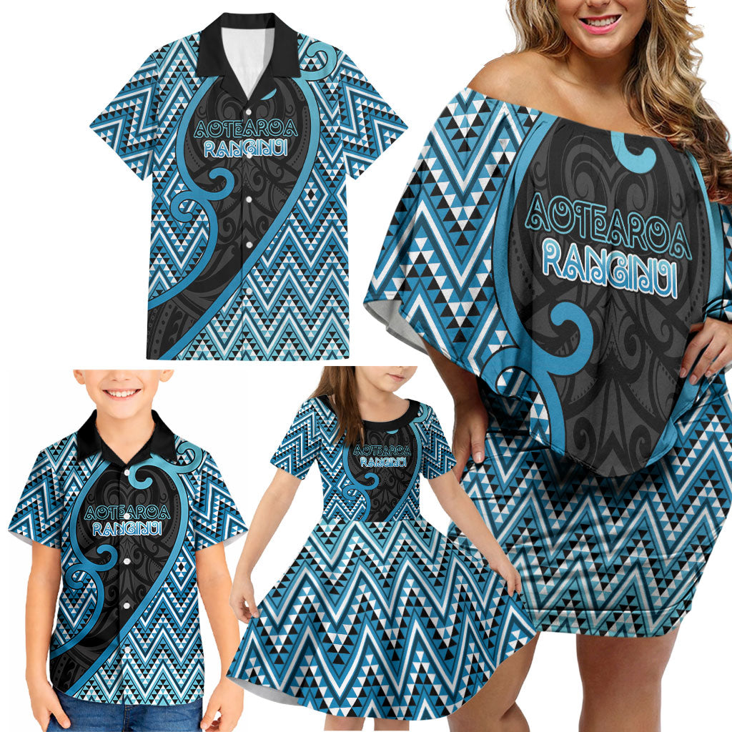 Custom Aotearoa Atua Ranginui Family Matching Off Shoulder Short Dress and Hawaiian Shirt Maori Sky Father Koru Patterns